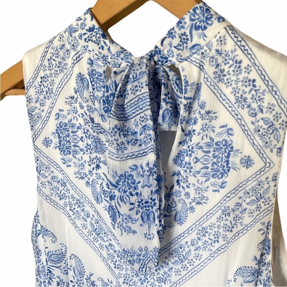 Calvin Klein mock neck tie-Blue and White Sleeveless Dress - Picture 5 of 7